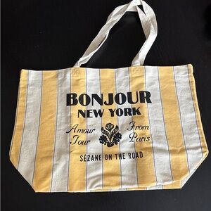 Sezane Yellow and White Striped canvas Tote Bag